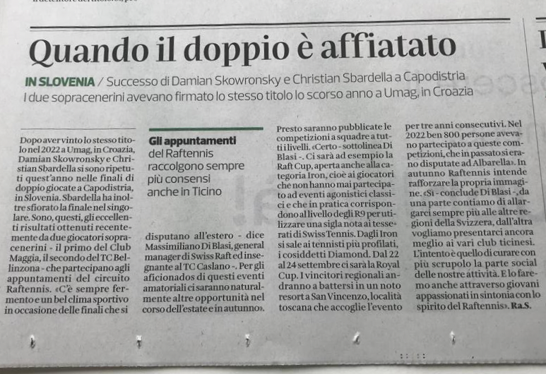 Articolo pubblicato dal Corriere del Ticino